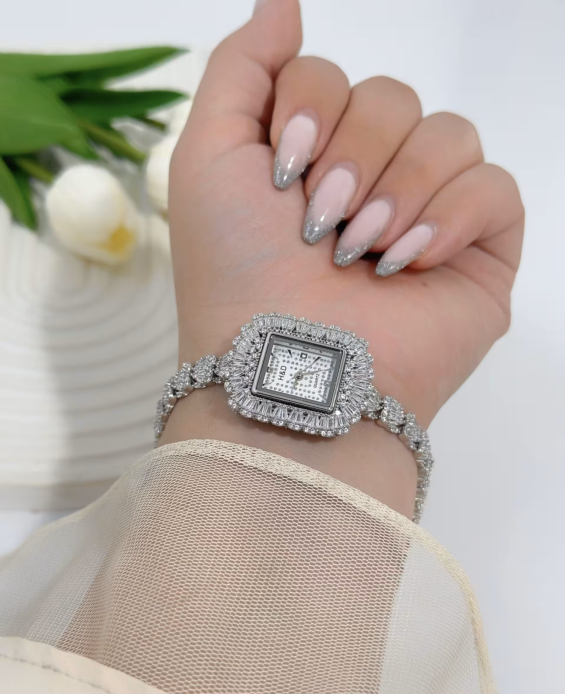 ساعت نقره جواهری زنانه کد 80322