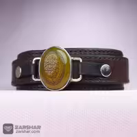 دستبند چرم و نقره ی شرف الشمس حکاکی وان یکاد و آیت الکرسی