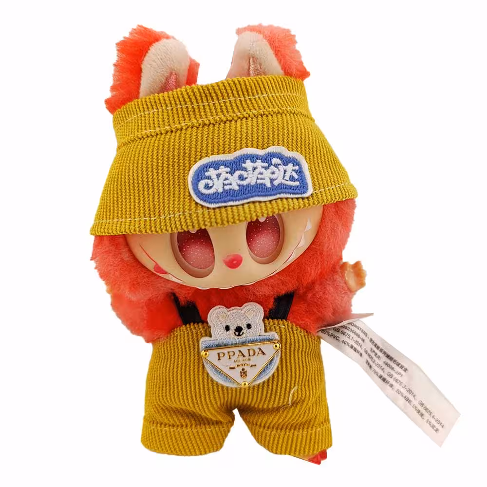 عروسک آویزی لبوبو قرمز لباس زرد