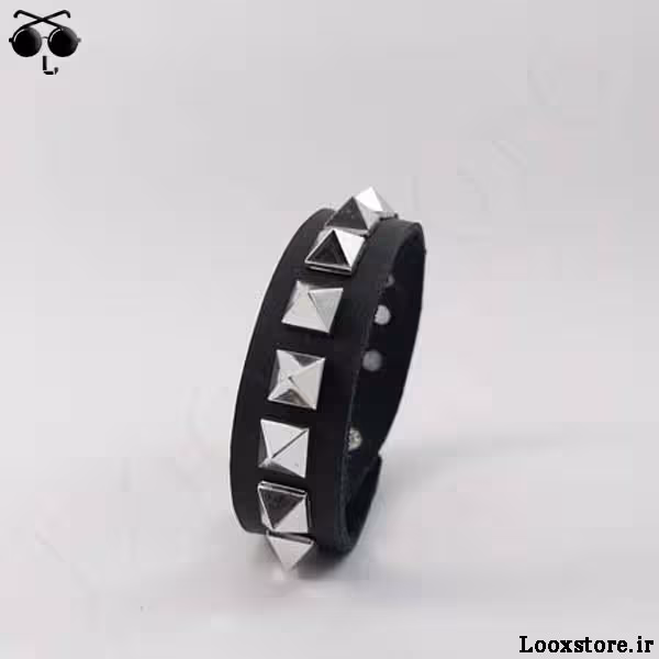 دستبند طرح پانکی نقره ای چرم