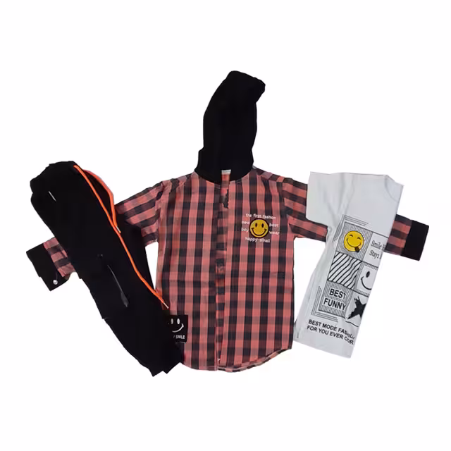 ست سویشرت و شلوار چهارخانه پسرانه طرح ایموجی کد 03