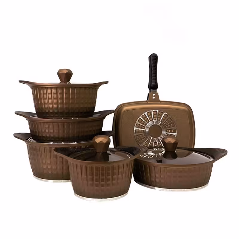 سرویس قابلمه چدن یونیک 12 پارچه مسی مدل UN-8208