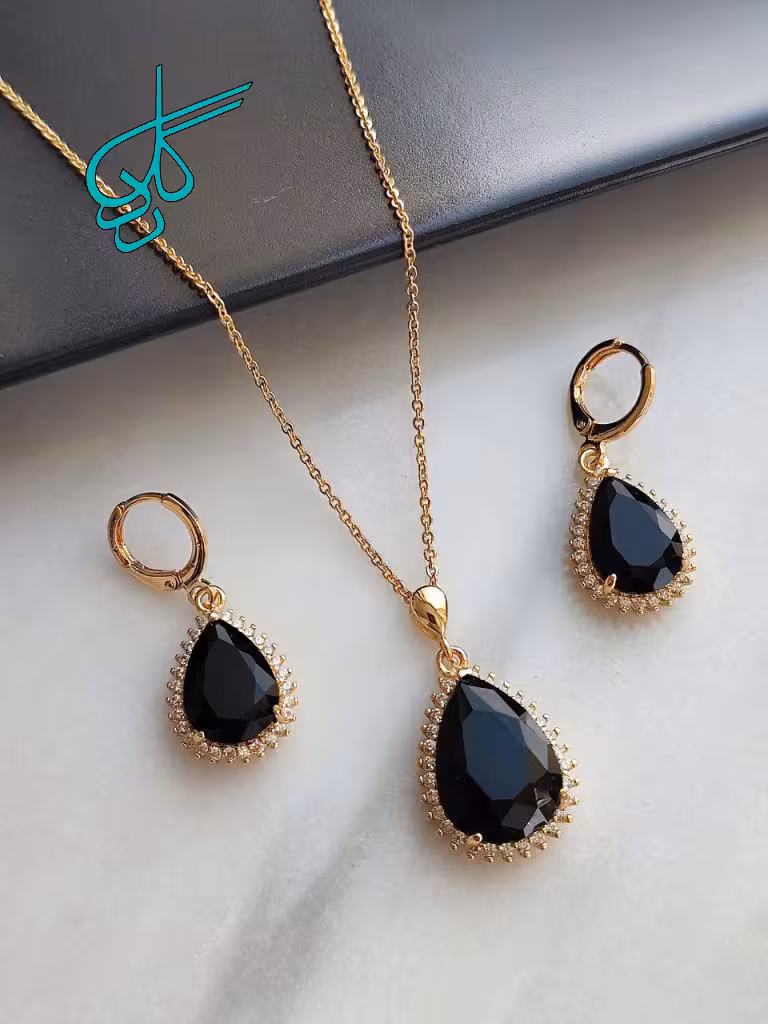 خرید نیمست جواهری طلایی نگین اشکی رنگ مشکی کیفیت عالی در رنگ بندی متنوع کد 1715575 - ردگل