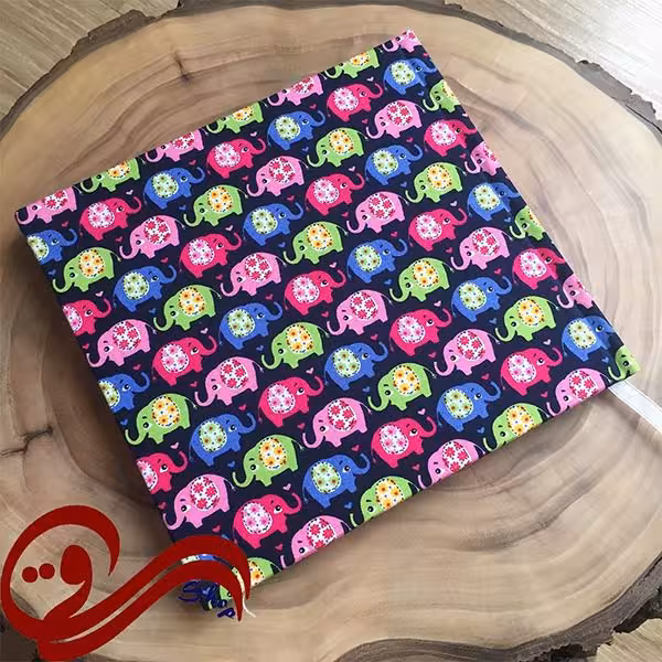 دفتر دست ساز پارچه ای طرح خشتی فیل زمینه سرمه ای Fabric Handmade Notebook