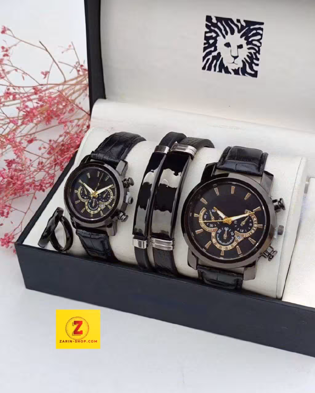 ست ساعت زنانه مردانه چرمی و دستبند و انگشتر