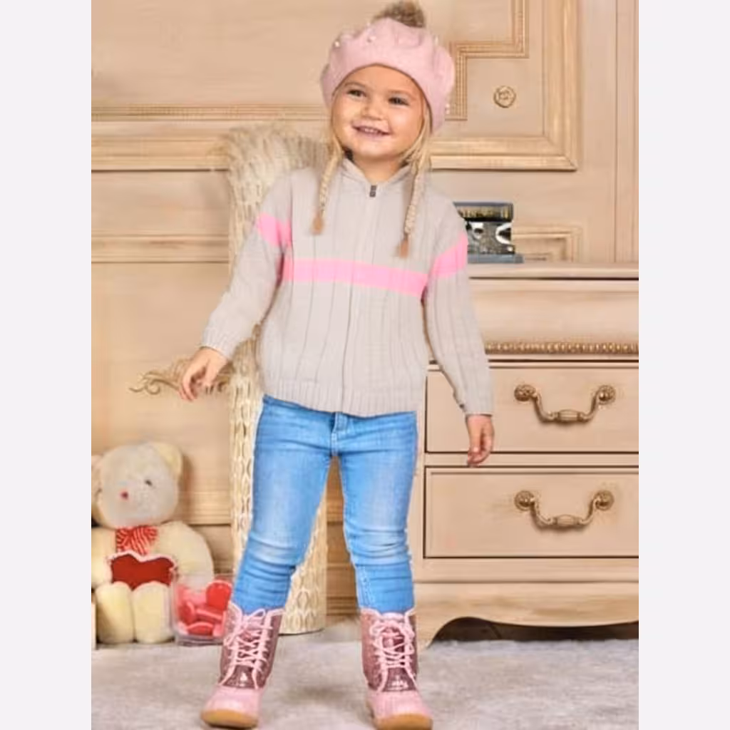 سویشرت بافت کلاهدار خارجی جلو زیپ خور  4تا7سال دخترانه وپسرانه ارسال رایگان 