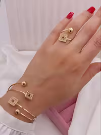 ست دستبند، انگشتر طرح طلای زنانه، برند معروف استیل، کد1278💍