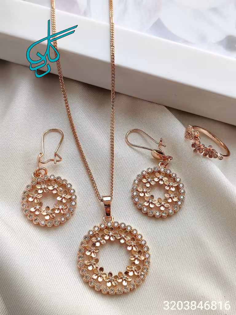 خرید نیمست زنانه جدید و شیک همراه با انگشتر مدل گل نگین دار مارک ژوپینگ رنگ ثابت ضد حساسیت آبکاری شده کیفیت عالی کد 1715534 - ردگل