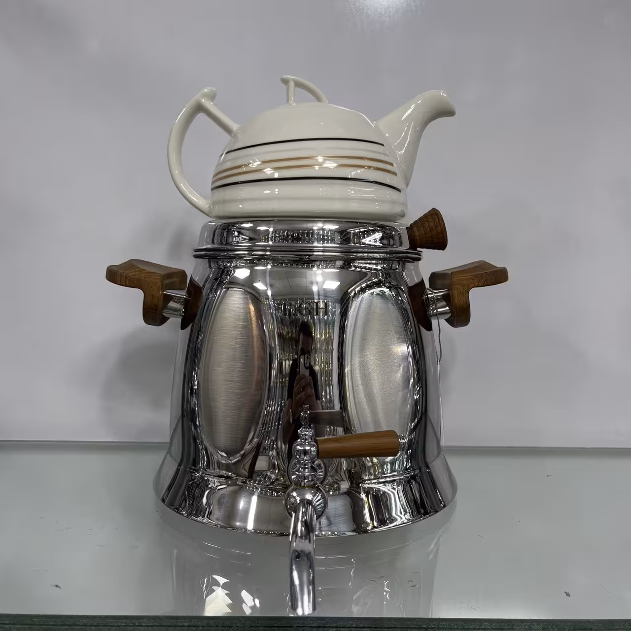 کتری قوری قیطاسی 5.5 لیتری مدل 7065 دسته چوب