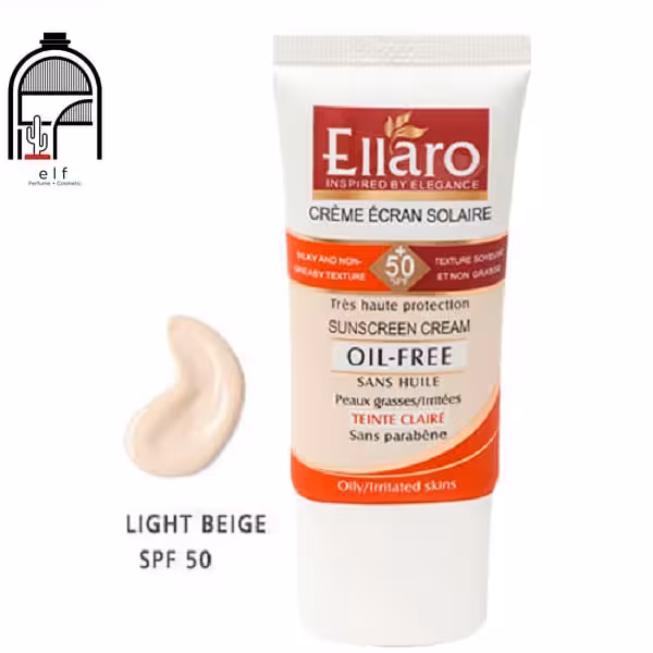 ضد آفتاب spf50 بژ روشن پوست چرب Ellaro Ellaro light beige sunscreen cream spf50 for oily skin