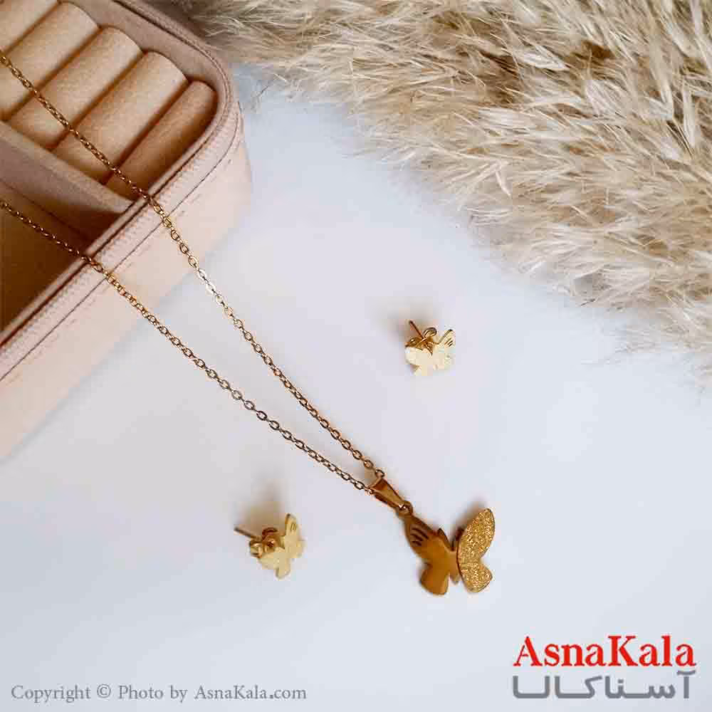 نیمست استیل دخترانه طرح پروانه نیمه شنی رنگ طلایی کد NIM14245W