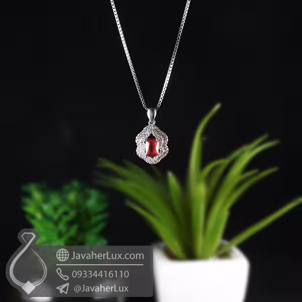 گردنبند نقره طرح یاقوت سرخ _ کد : 100560