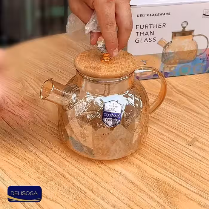 قوری پیرکس درب بامبو دلی گلس 1 لیتری کد GPH102