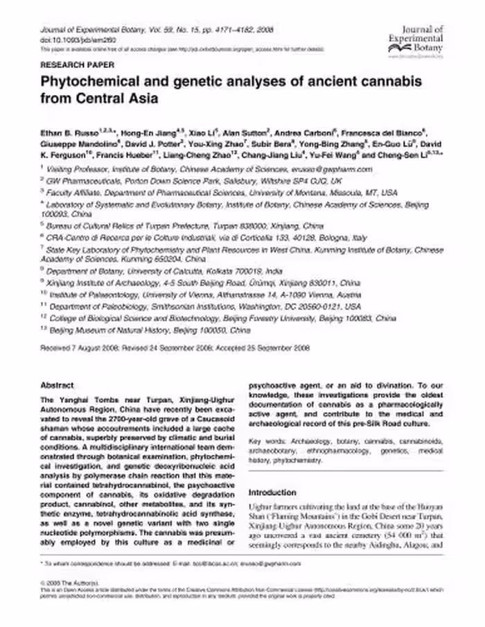 خرید و دانلود نسخه کامل کتاب Phytochemical and genetic analyses of ancient cannabis from Central Asia