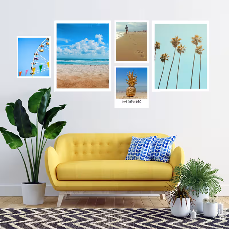 تابلو طرح نخل و دریا کد skw011 مجموعه 5 عددی | دنیای قاب