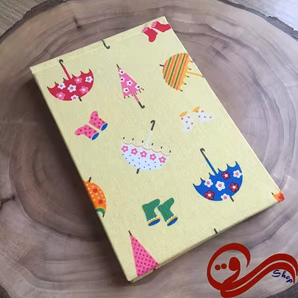 دفتر پارچه ای طرح خبرنگاری چتر زمینه لیمویی Fabric Handmade Notebook