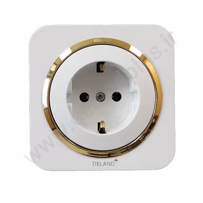 پریز برق ارت دار مدل آدا ساده سفید زه طلایی (مکانیزم قاب زه طلایی)