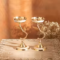 شمعدان برنجی و صدفی پایه دار تک شعله