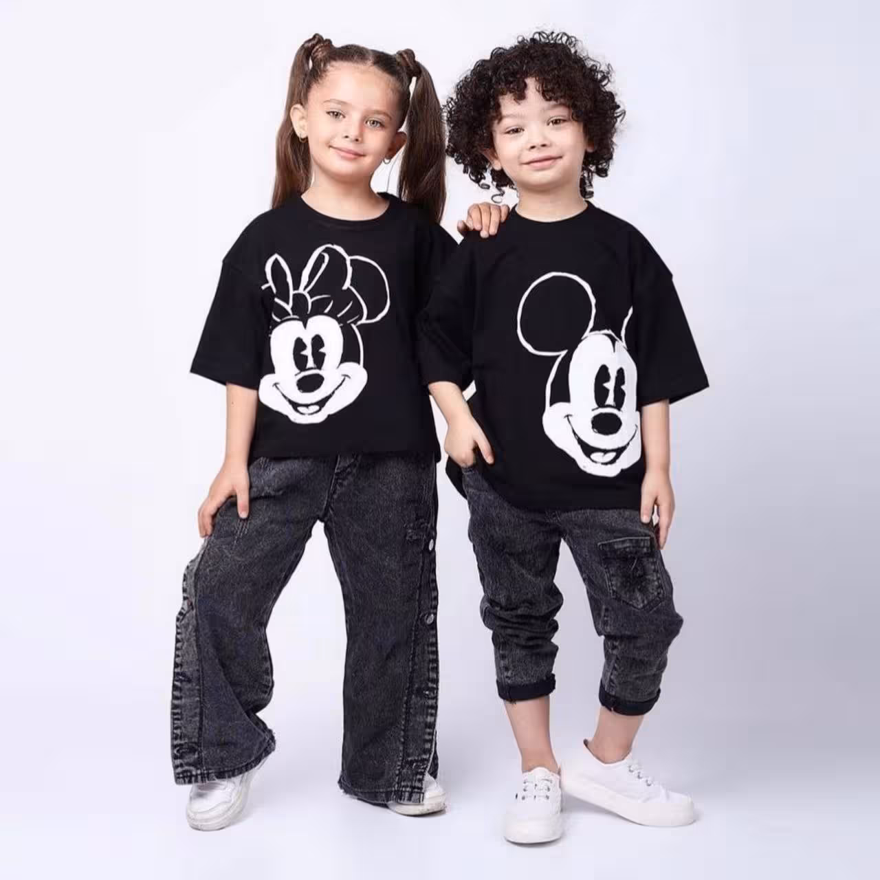 کراپ و تیشرت لانگ میکی موس خواهروبرادری سایز 40  45  50  55
