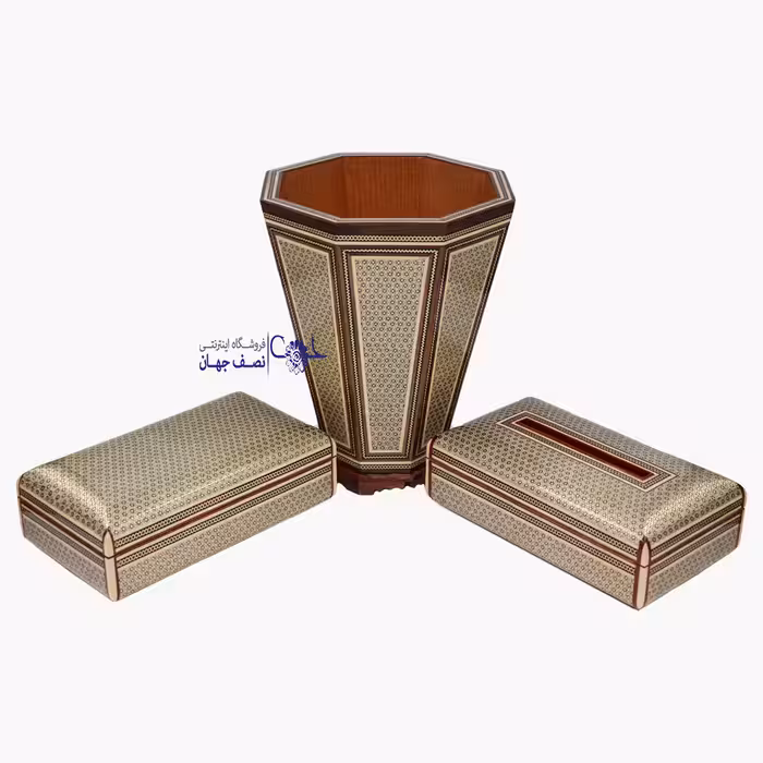 ست جای دستمال سطل و جای چنگال خاتمکاری صادراتی کد315