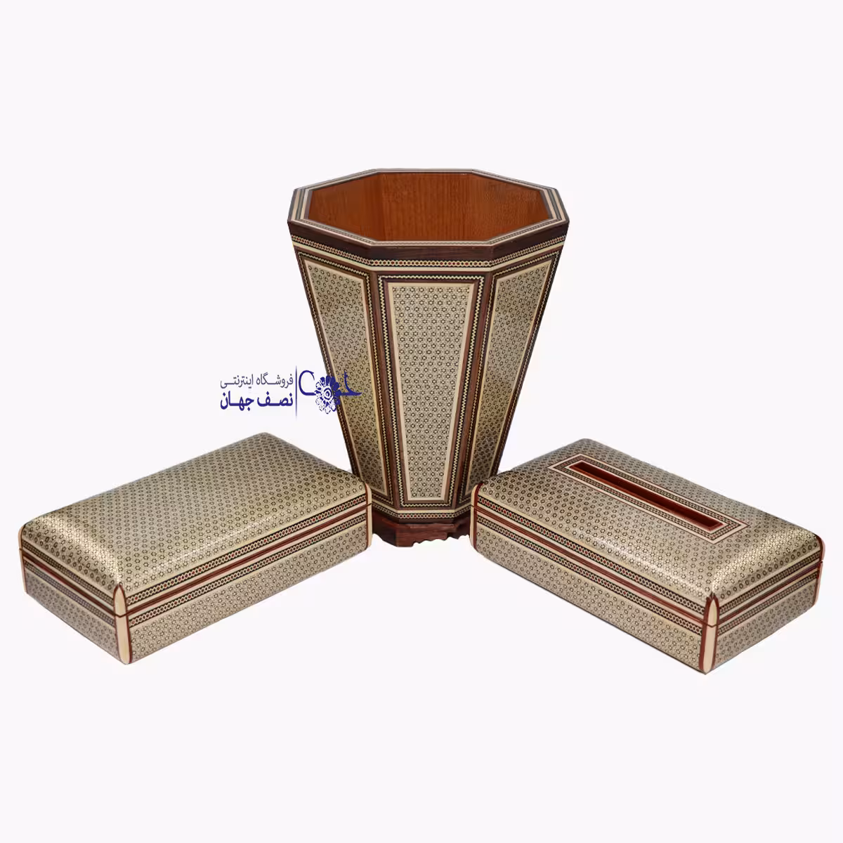 ست جای دستمال سطل و جای چنگال خاتمکاری صادراتی کد315