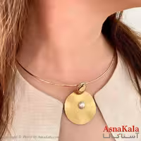 گردنبند طوق دخترانه پینترستی استیل مدل دایره و مروارید رنگ طلایی کد GNB161805W
