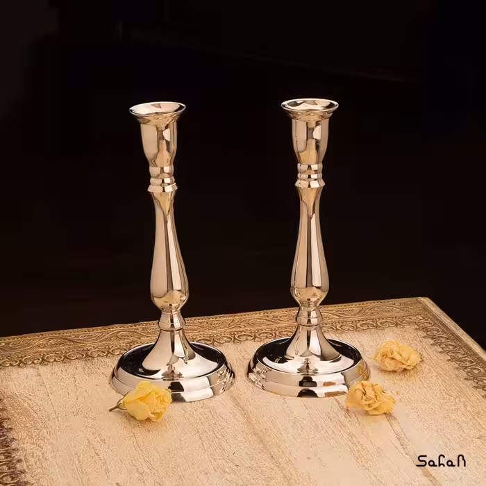 شمعدان جفت نقره ای مدل هاورا