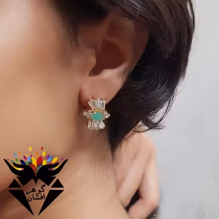 گوشواره زمرد اصل طلایی دور جواهری کد GO_1108