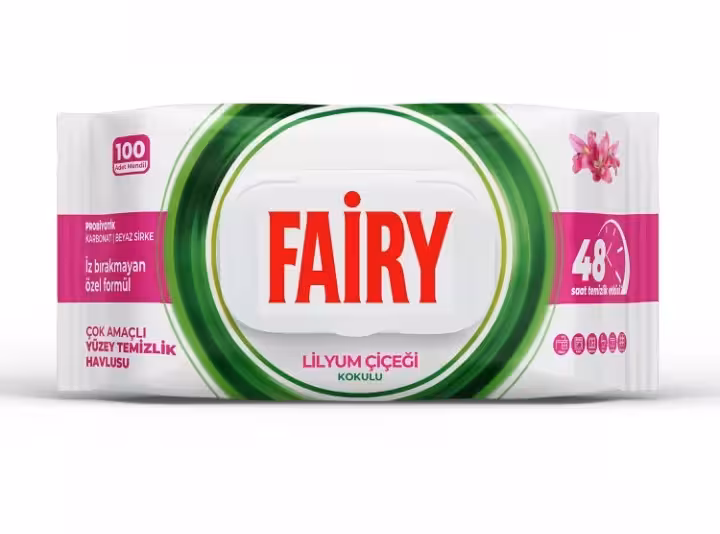 دستمال تمیز کننده چند منظوره سطوح فایری با رایحه گل لیلیوم FAIRY LILYUM CICEGI بسته 100 عددی