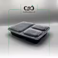 ظرف یکبار مصرف فریزری و مایکروفری سه خانه مشکی پولاد پویش با درب (140عددی)