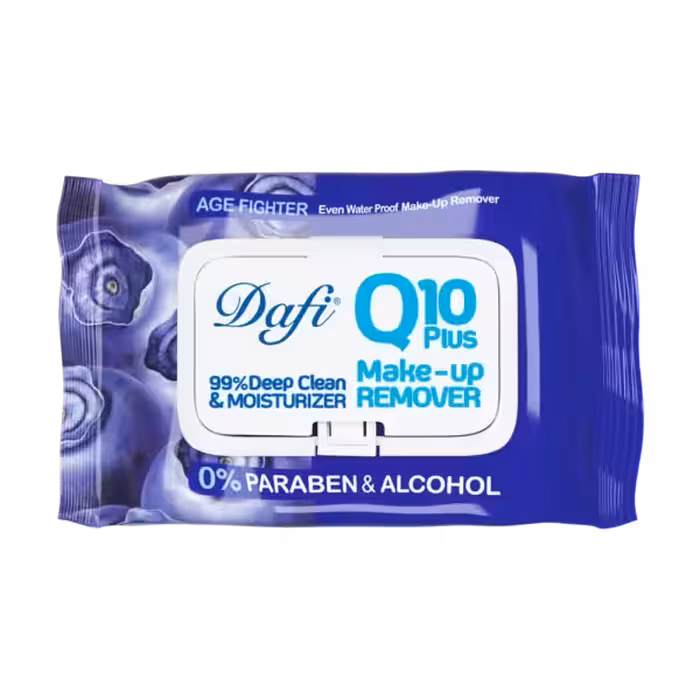 دستمال مرطوب پاک کننده آرایش دافی مدل Q10 طرح میوه بلوبری بسته 50 عددی