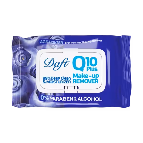 دستمال مرطوب پاک کننده آرایش دافی مدل Q10 طرح میوه بلوبری بسته 50 عددی