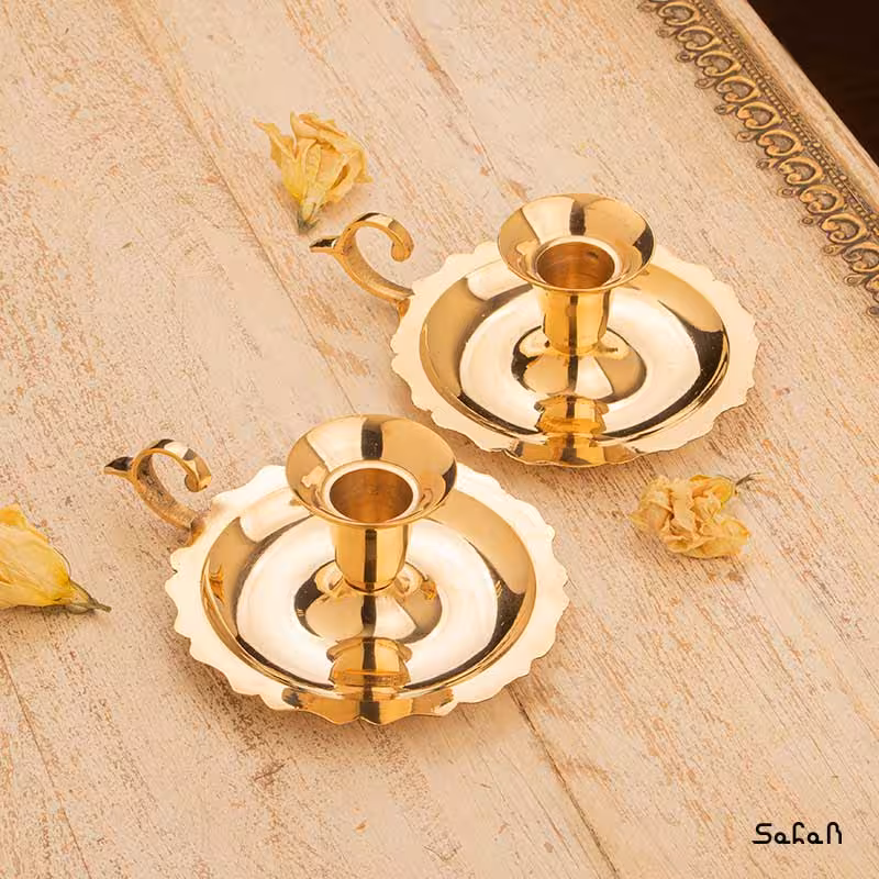 شمعدان جفت برنجی و طلایی