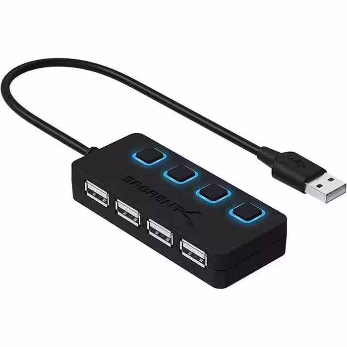 هاب داده 4 پورت USB 3.0 با کلیدهای روشن/خاموش LED مجزا برای مک و کامپیوتر شخصی SABRENT