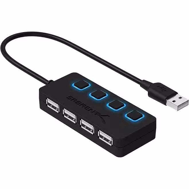 هاب داده 4 پورت USB 3.0 با کلیدهای روشن/خاموش LED مجزا برای مک و کامپیوتر شخصی SABRENT