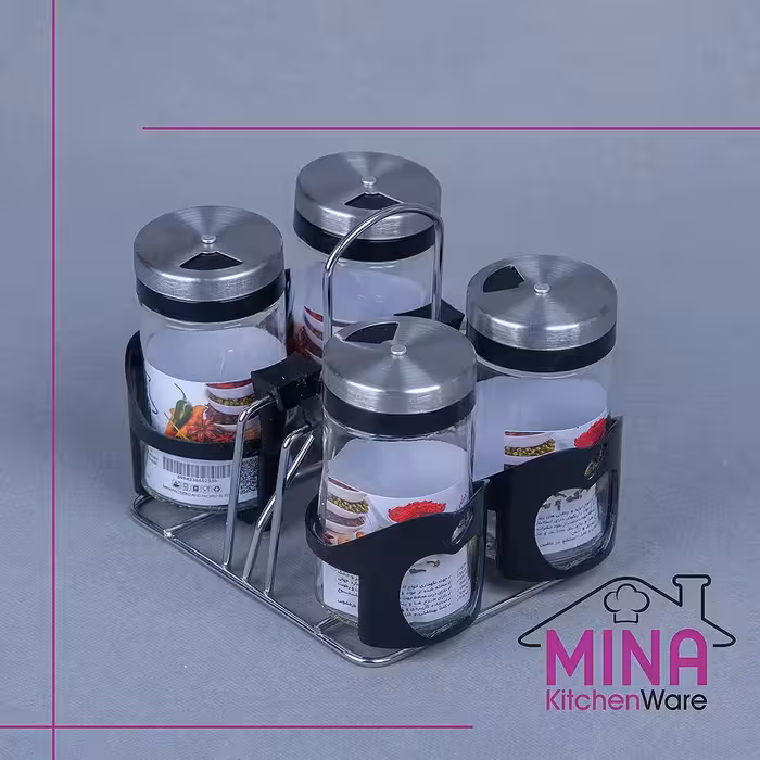 ادویه 4 رومیزی رونیکا ساده مشکی کد 308 مینا کیچن ویر