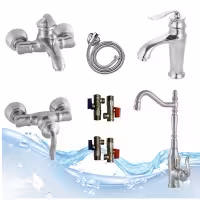 ست کامل 9عددی شیرآلات اهرمی بامبو کروم مات با پیسوار برنجی