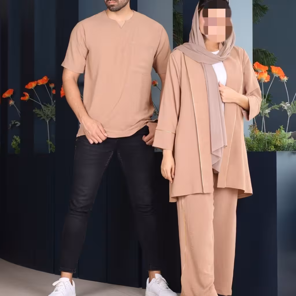 مانتو شلوار ست خانم و اقا با تیشرت مردانه ، ست زوج