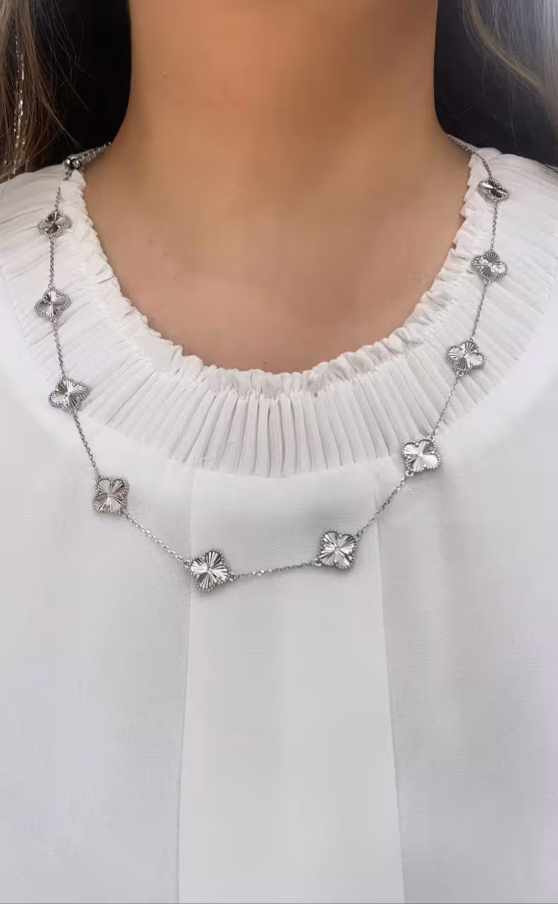 گردنبند وارداتی ونکلیف 10 گل جواهری نقره کد 20646