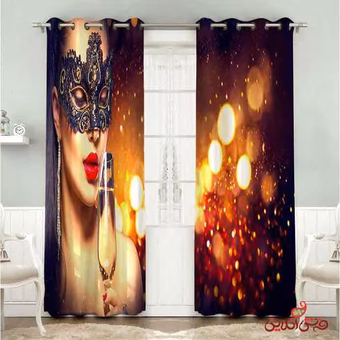 پرده 2عددی طرح چهره زن نقابدار(بالماسکه) کد 2784