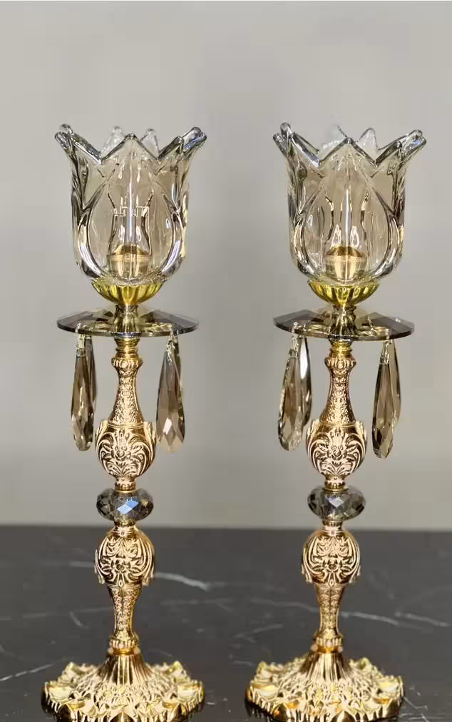 شمعدانی سفید طلایی اشرافی نقش دار