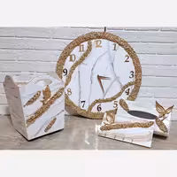 ست ساعت رزینی 60 سانت ب همراه سطل و جا دستمال و جاکلیدی جهیزیه عروس