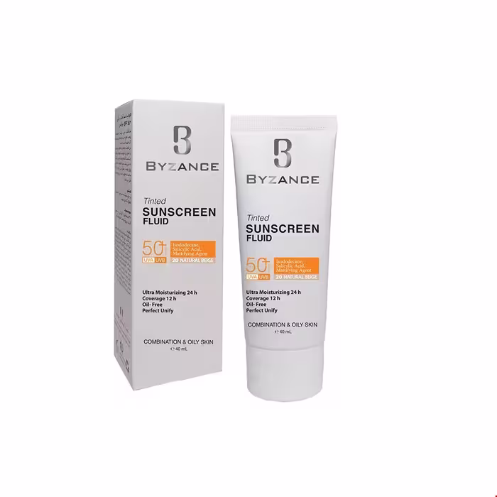 فلوئید ضد آفتاب کرم پودری  SPF50 بیزانس مناسب پوست مختلط و چرب 40 میلی لیتری