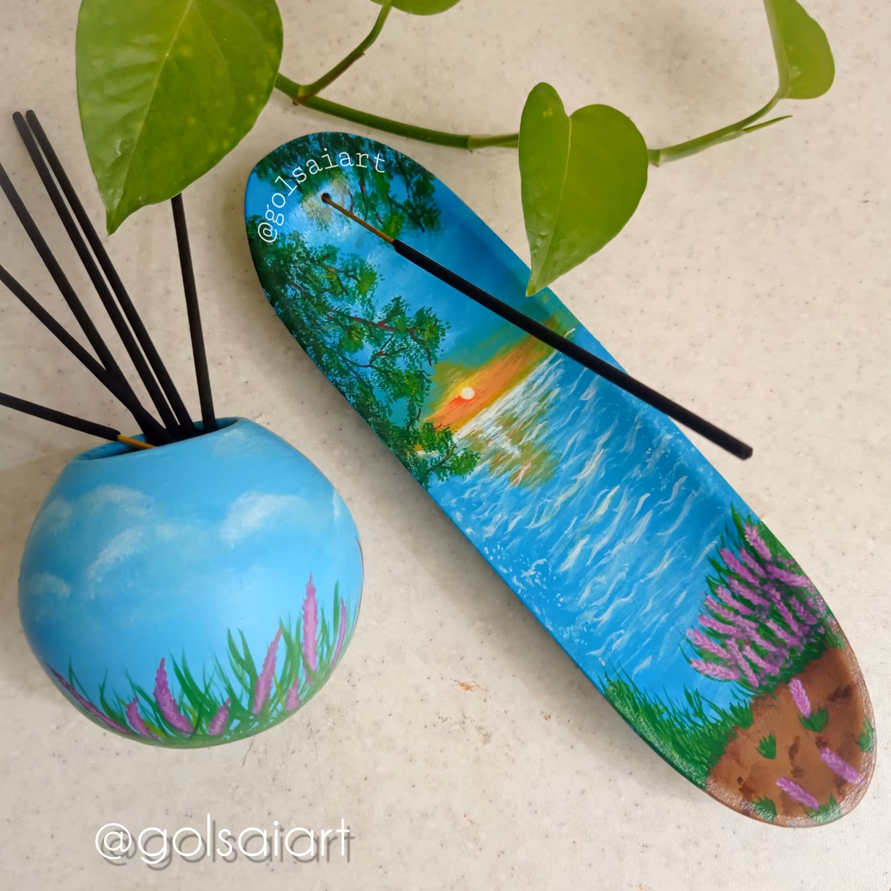 جاعودی و عودسوز سفالی نقاشی شده با دست و ضدآب 