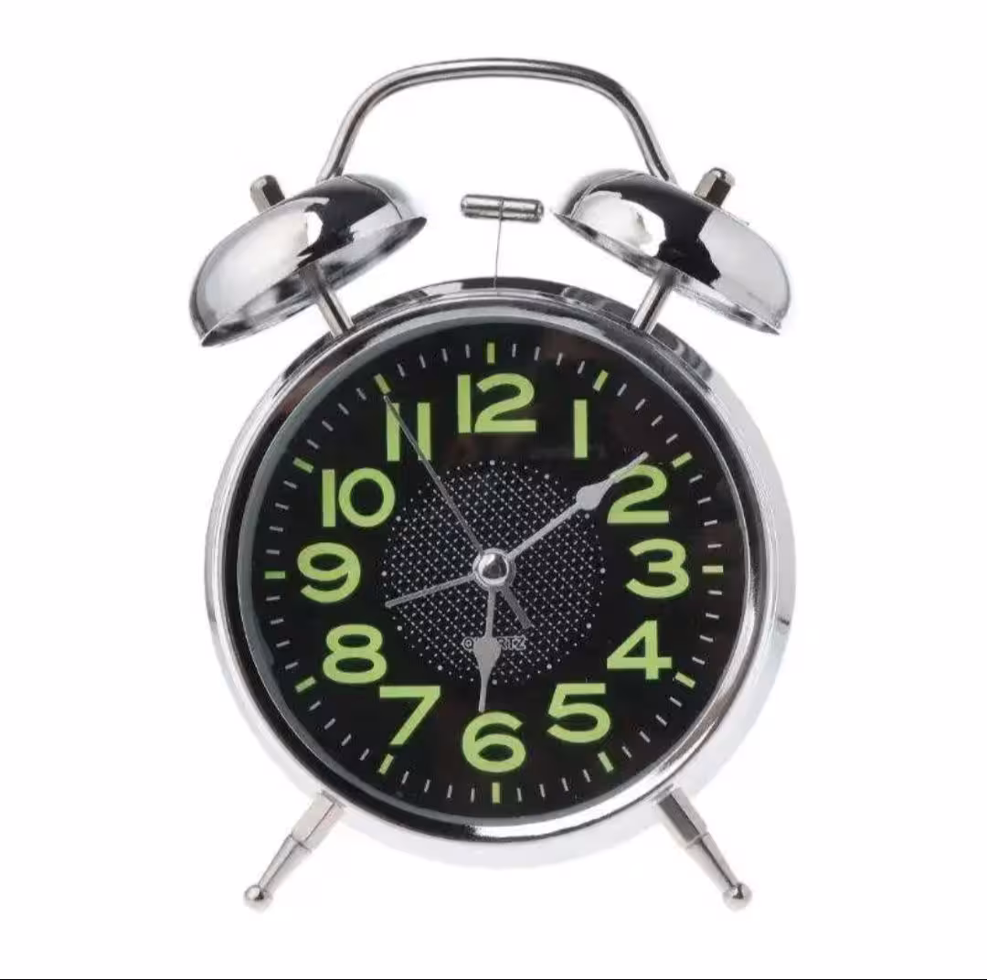 ساعت رومیزی زنگ‌دار استیل سایز بزرگ نقره‌ای