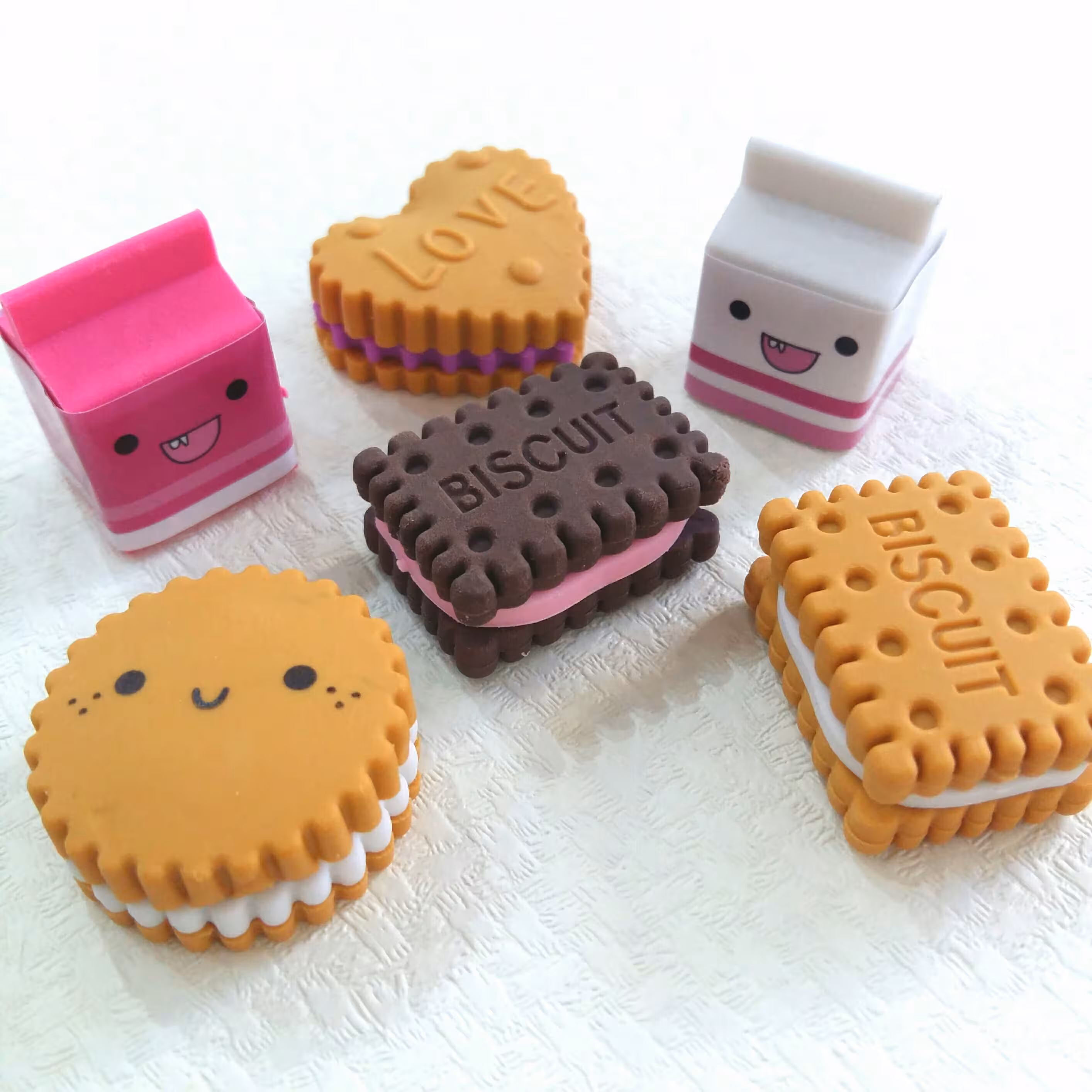 پک 6 عددی پاک کن فانتزی بیسکوییت و شیر کوچک پاکن کوکی شیر پاککن بیسکویتی وارداتی کیوت بیسکویت خوراکی خوشمزه  بیسکوئیت