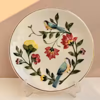 بشقاب بزرگ گل و مرغ لاستر طلا