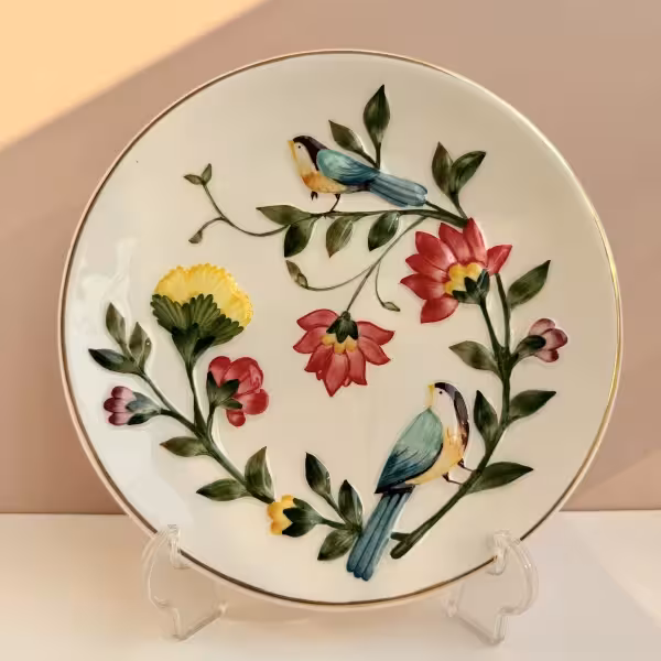 بشقاب بزرگ گل و مرغ لاستر طلا