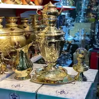 سرویس سماور برنجی ذغالی 6 لیتری 5 تکه خاص و زیبا