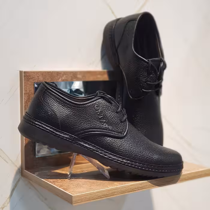 کفش چرم مردانه طبی کد TB019BK رنگی مشکی